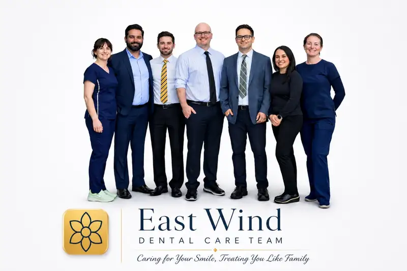 East Wind Dental Care dental team — Dr. Merat Ostovar, Dr. Derek Youngblood, Dr. Jovan Gvozden, and staff proudly serving Hillsboro, Beaverton & Aloha, Oregon
